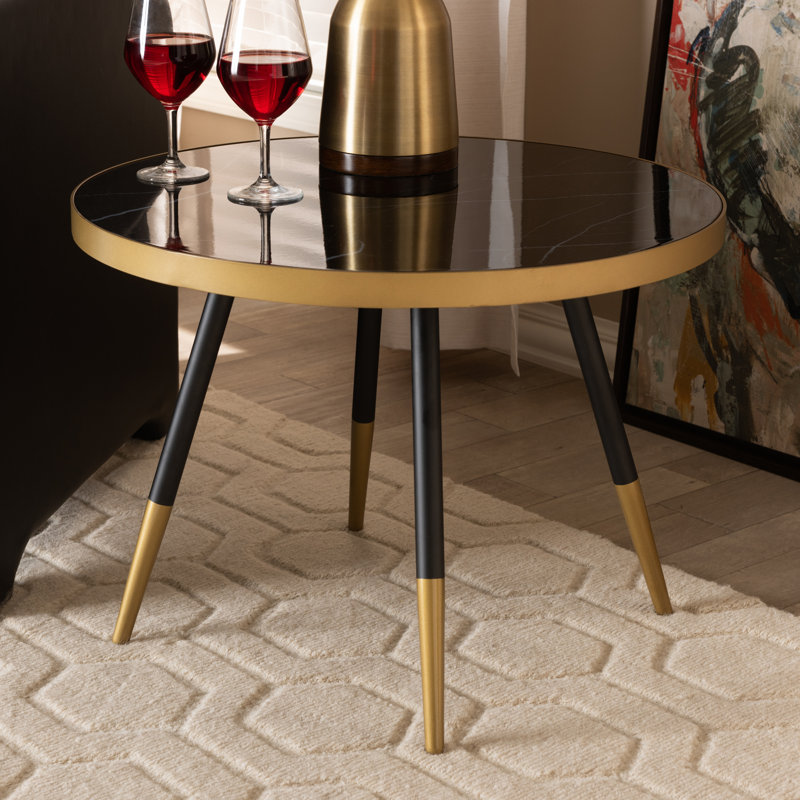 Mercer41 Conder Round Glossy Marble and Metal Coffee Table ...