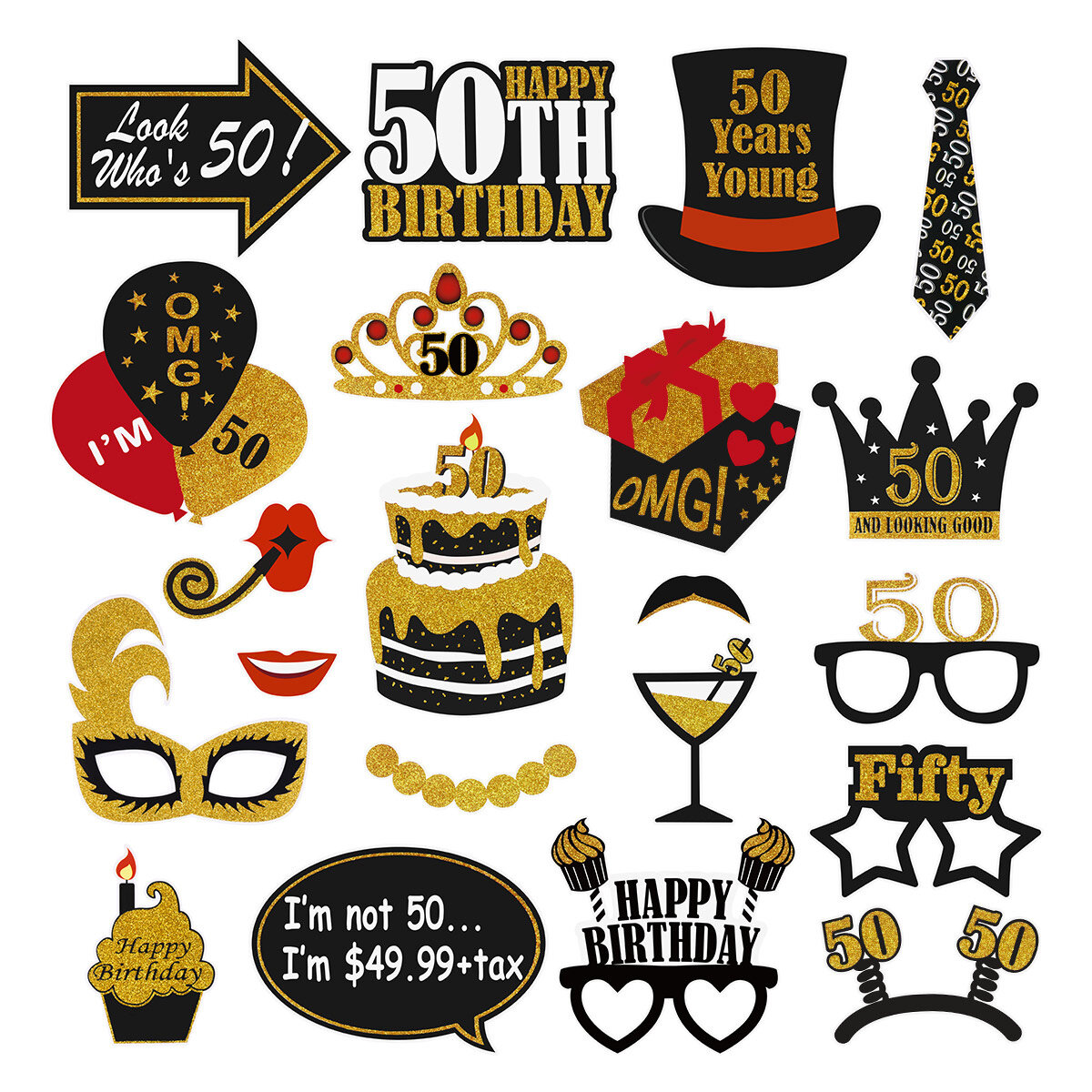 Pixnor 21pcs 50th Birthday Party Photo Props Set Black Gold Adult Birthday Decoration Wayfair