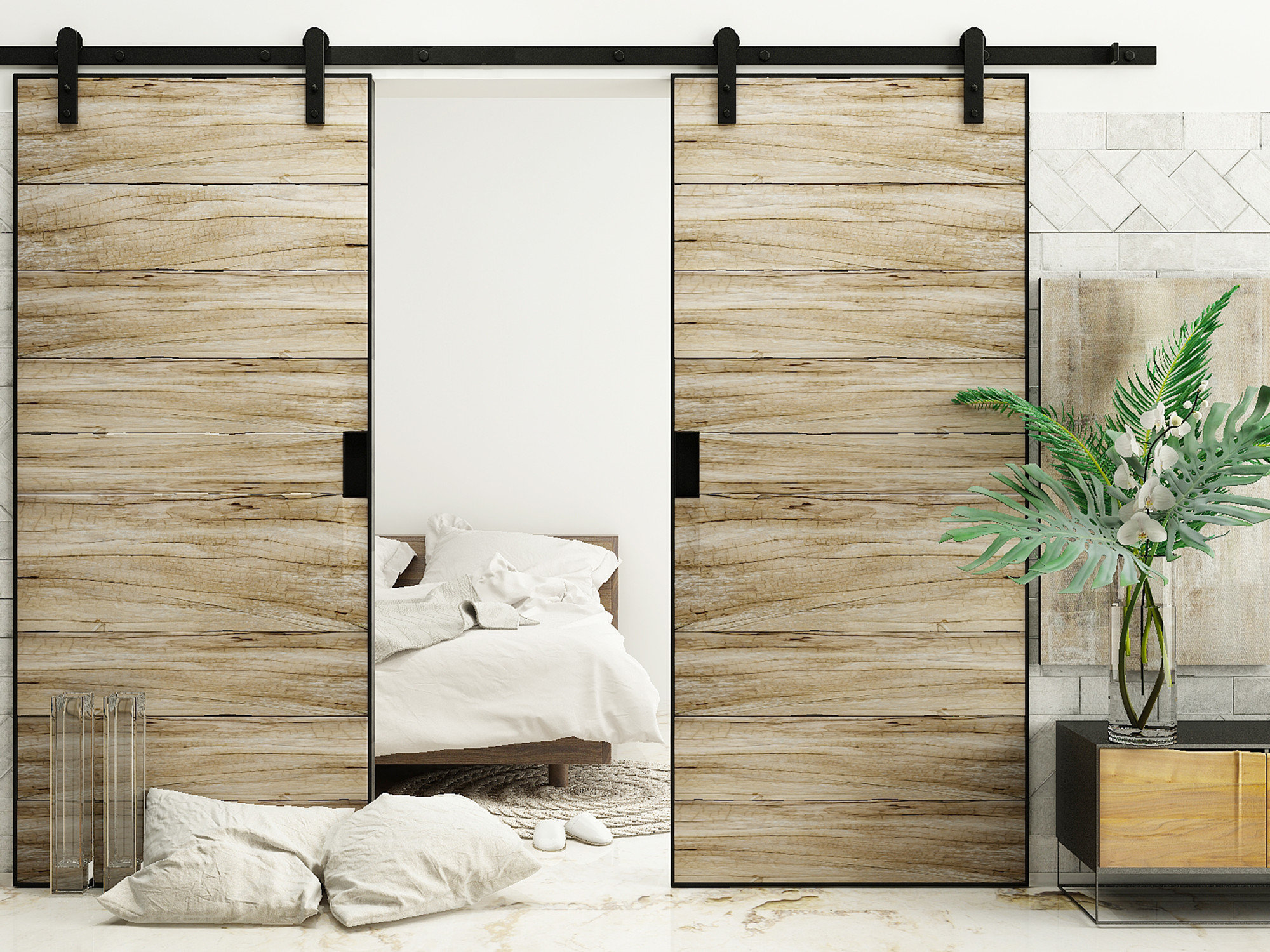 Vancleef Straight Design Standard Double Barn Door Hardware Kit