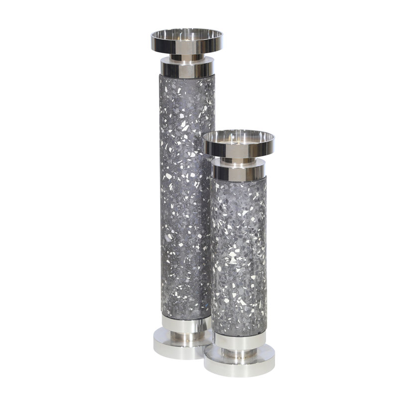 Mercer41 Cement 15" Pillar Candle Holder, Grey/Silver ...