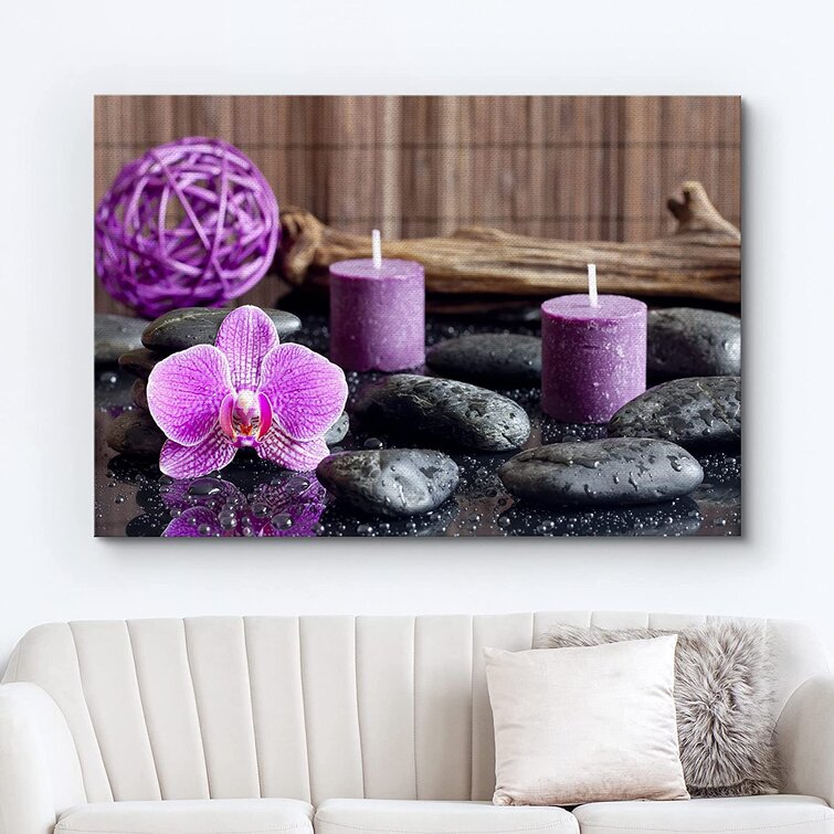 ORCHID CANDLES BAMBOO ZEN STONES CANVAS PICTURE PRINT WALL ART HOME SPA DECOR 