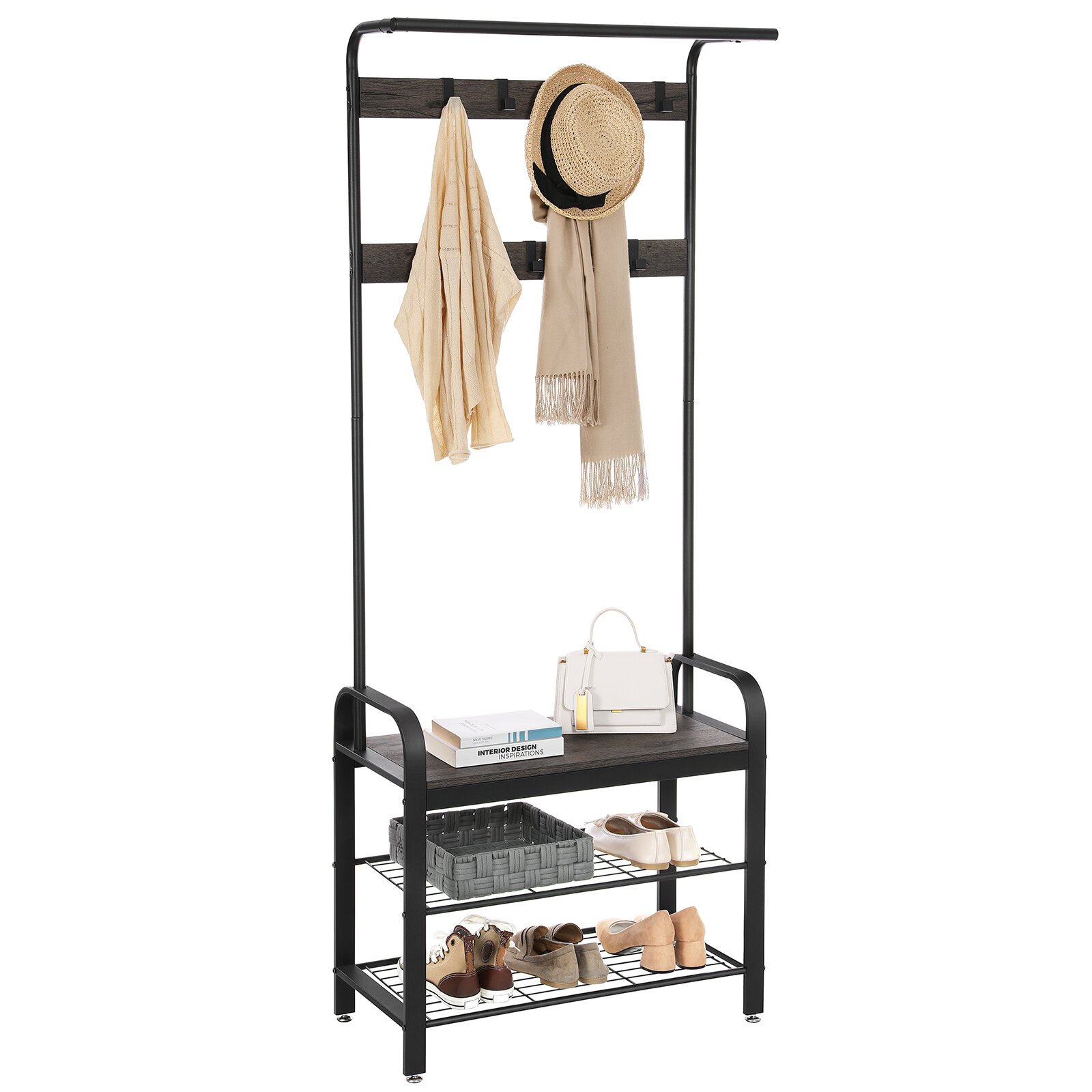 17 Stories Daintree Coat Rack Shoe Bench Hall Tree With Storage Shelf For Entryway Industrial Accent Furniture With Steel Frame 3 In 1 Design Easy Assembly Hazelnut Brown And Black 6a22defd91d145ec9c1c379104172d31 Wayfair Ca