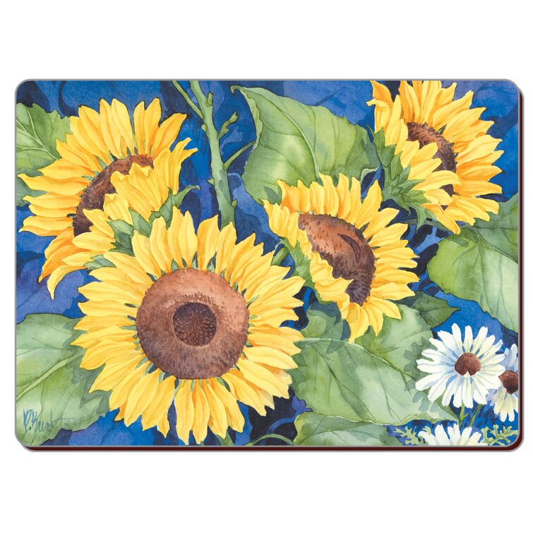 QiyI Mat Table Kids Sunflowers Field On Sky 12x18 Inch Coffee Table Mats Decor Set of 6 Double Fabric Printing Cotton Linen for Kitchen Table 