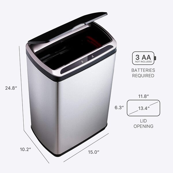 Ats Automatic Sensor Trash Can 50 Liter 13 Gallon Brushed Stainless Steel Kitchen Office Garbage Wayfair