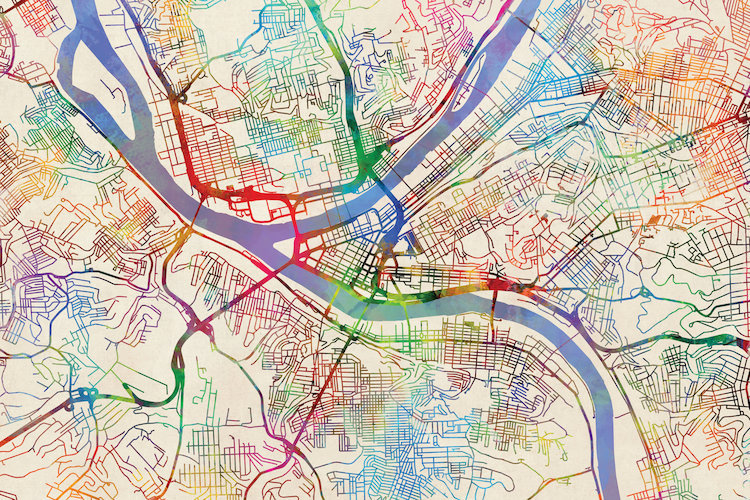 East Urban Home Urban Rainbow Street Map Series Pittsburgh Pennsylvania Usa Graphic Art On Wrapped Canvas Wayfair The gis division of the department of city planning created mapping tools to better serve the residents of pittsburgh. wayfair