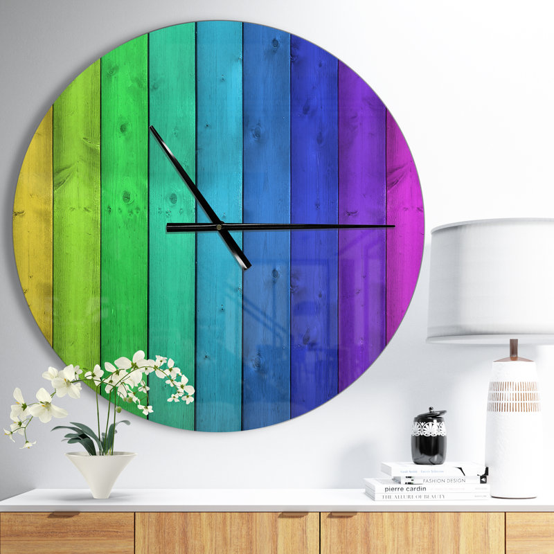 Modern Wall Art- Rainbow on Wooden Wall Clock