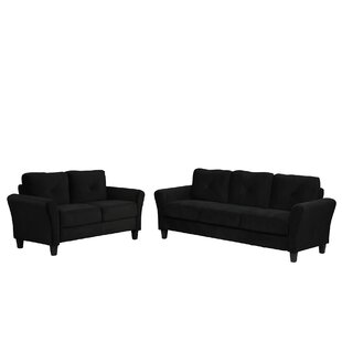 2 Pieces Tufted Upholstered Loveseat & Couch Sofa Track Arm Classic Mid-Century Modern Sofa Set,Black by Red Barrel Studio