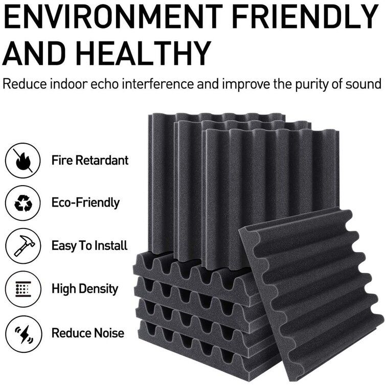 12 Pack Acoustic Foam Sound Proof Foam Panels Arc Shaped Studio Foam Wedges Tiles 2 X 12 X 12 Soundproof Foam High Density Fireproof Sound Proofing Padding for Wall Decoration Acoustic Treatment 