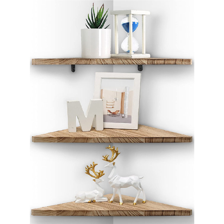 Corner Wall Shelf Set Of 3, Floating Corner Shelves For Wall, Rustic Wood  Wall Storage Display Shelves For Living Room Bedroom Bathroom Kitchen ...