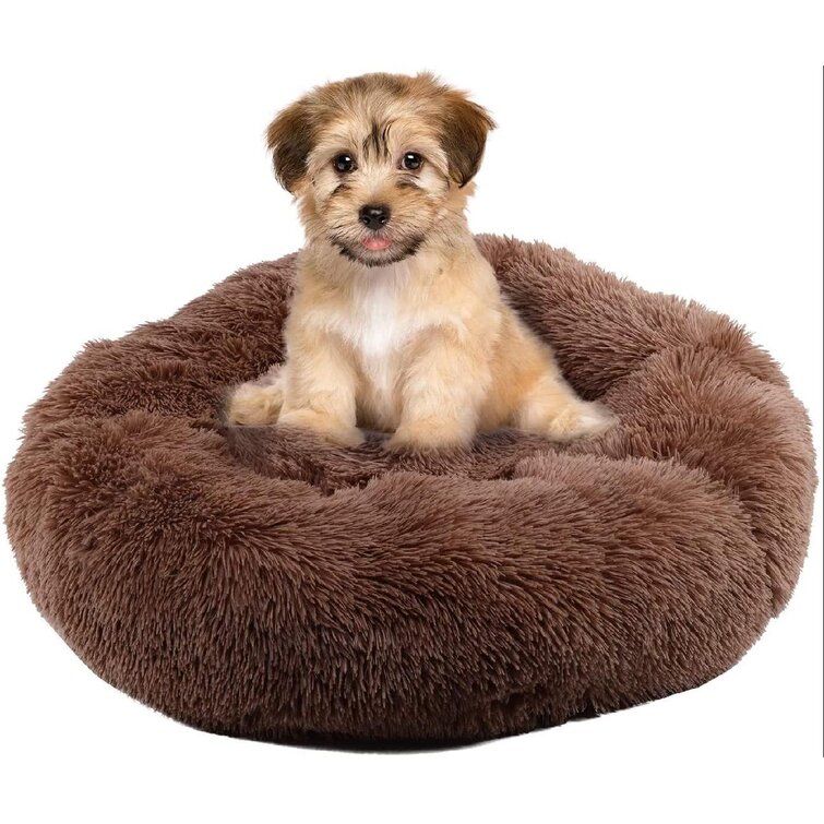 Super Soft Fluffy Luxe Plush Round Cat and Dog Beds Donut Cuddler Round Self-Warming Cat Bed Calming Bed for Dogs M, Gray 3