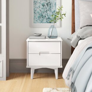 Modern Style Bedside. Light Oak Wood Effect Two Drawer Chest Bedside Cabinet