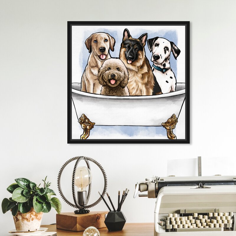 Dogs and Puppies Big Dogs in the Tub - Graphic Art Print - Dog Wall decorations