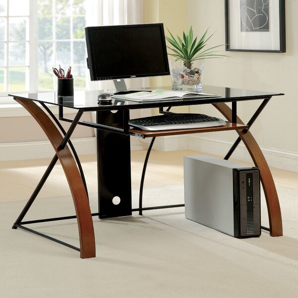 Flash Furniture Contemporary Desk with Dark Gray Tempered Glass 