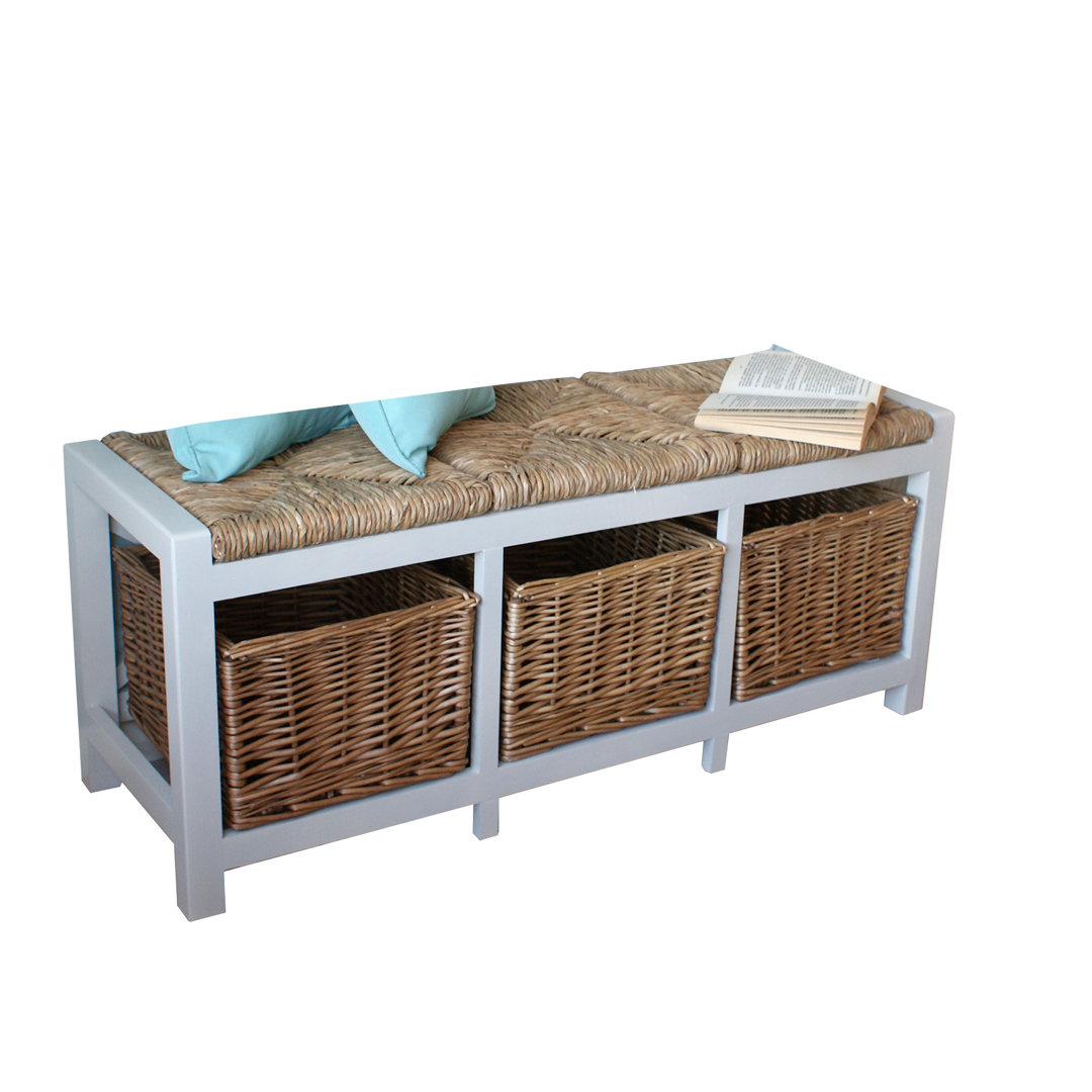 Veronica 3 Willow Basket Wood Storage Bench