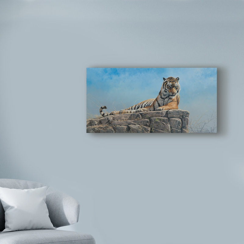 World Menagerie Tiger On Rock Acrylic Painting Print On Wrapped
