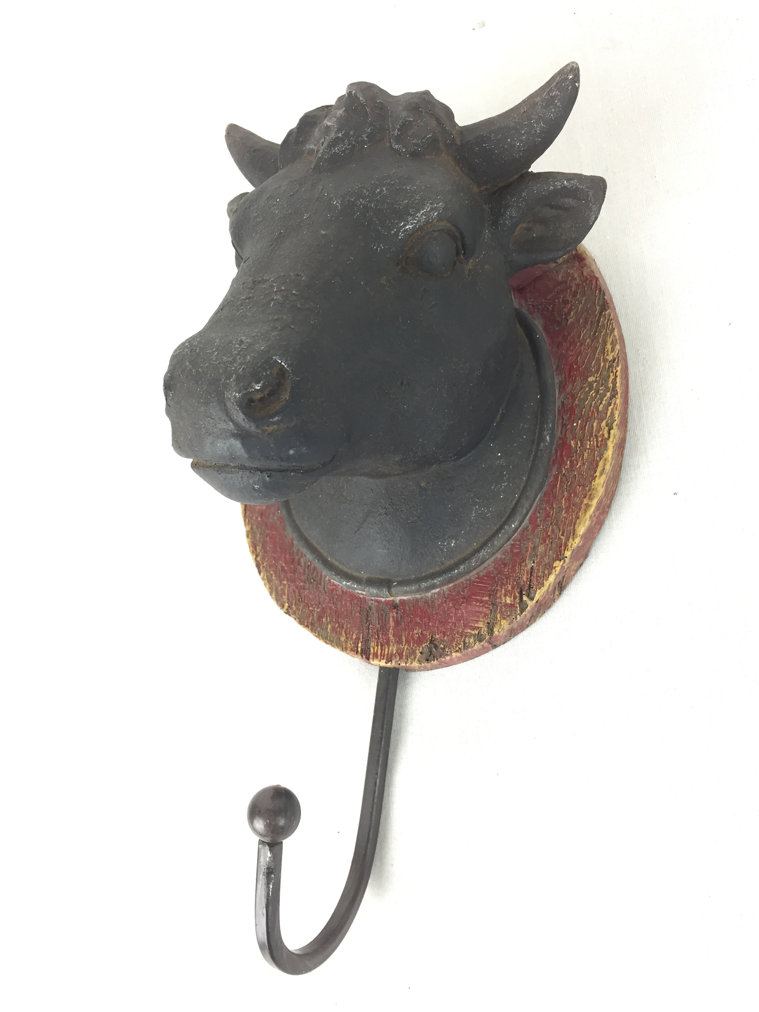 Country Antique Style Wooden Hallway Rustic Pigs Head Brown Coat Hat Hook