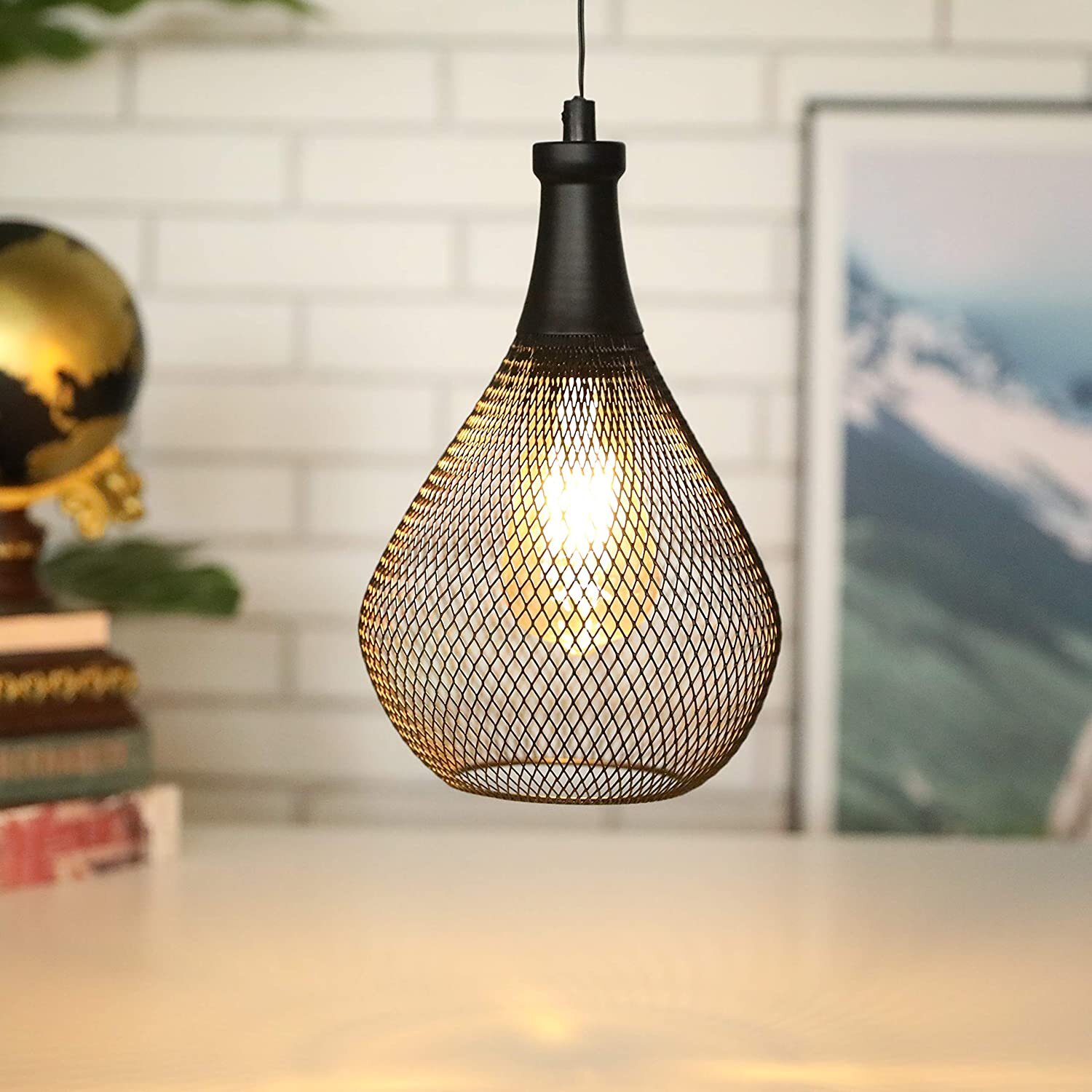 JHY DESIGN 8.7 High Metal Cage Decorative Lamp Battery Powered Cordless Warm White Light with LED Edison Style Bulb.Great for Weddings Parties Patio Events for Indoors/Outdoors 