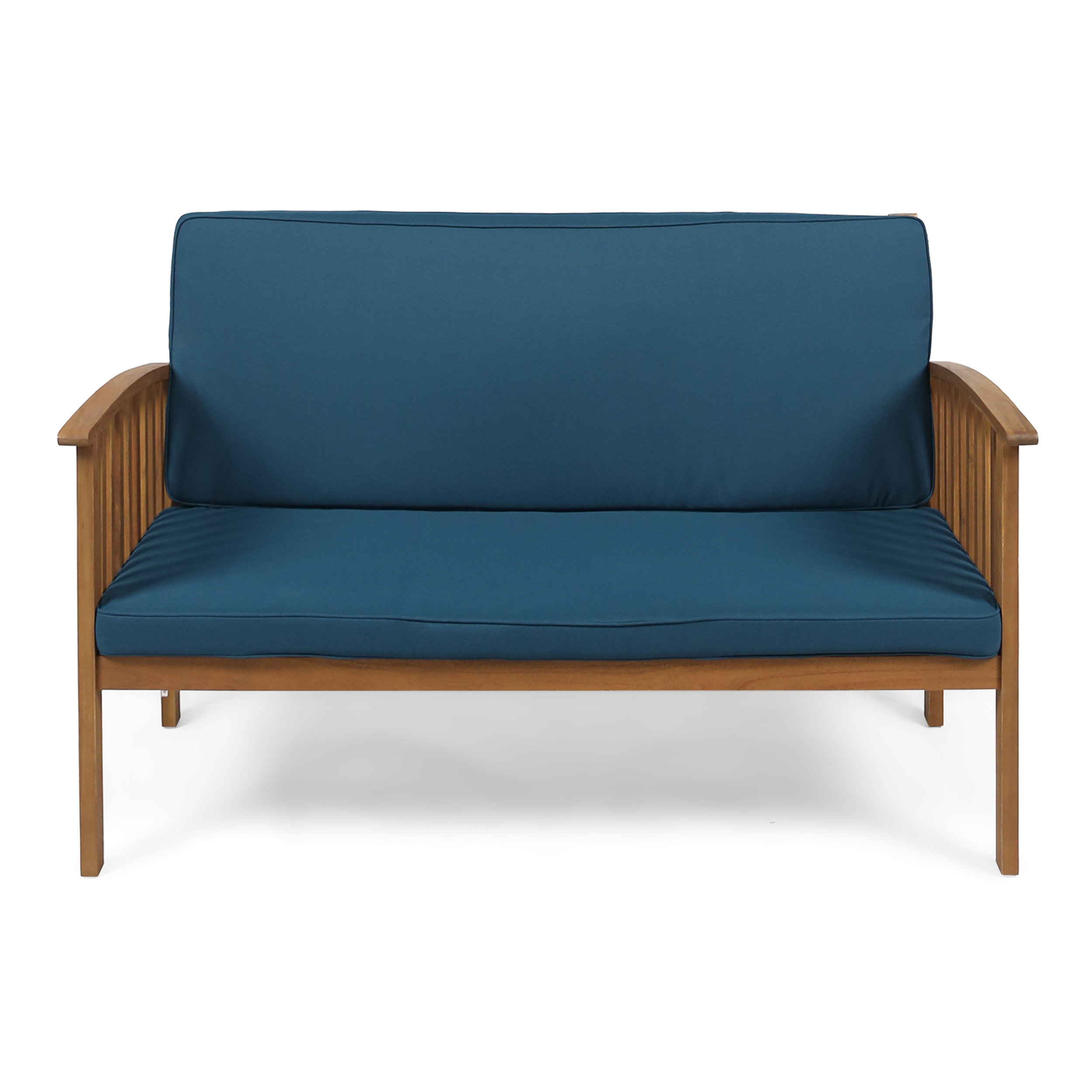 Carlie Outdoor Acacia Wood Loveseat With Cushions