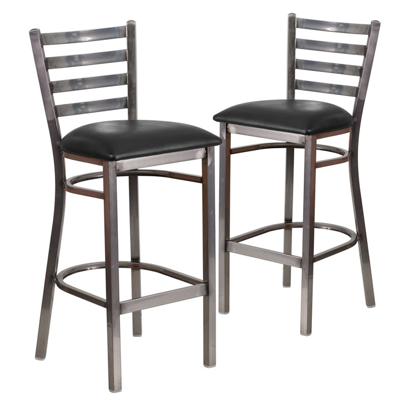 Brixton Hercules Series Ladder Back Metal Restaurant Barstools Upholstery: Black, Color: Black, Pack Size: 2