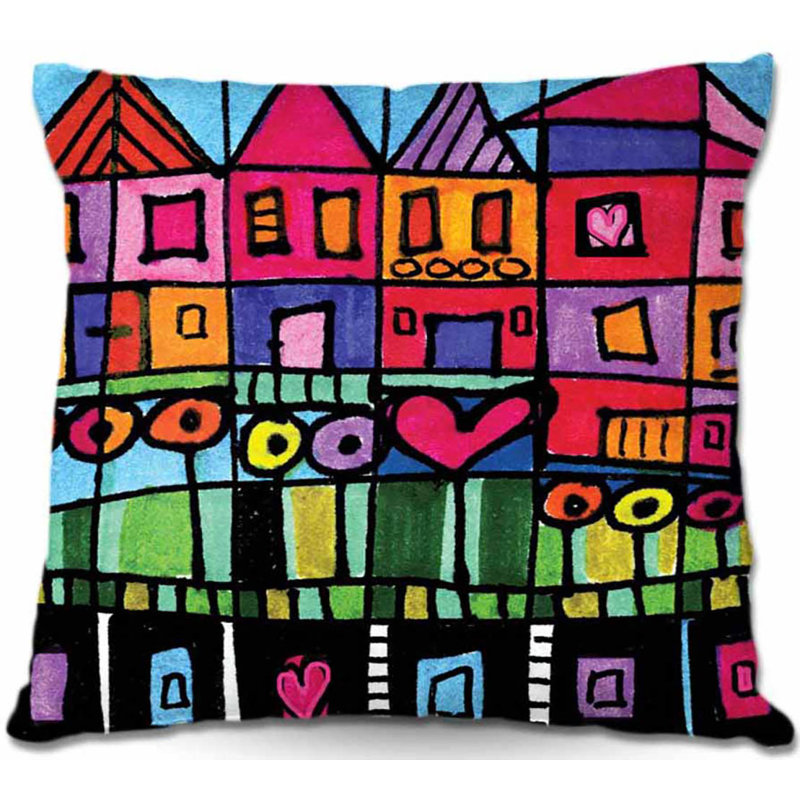 East Urban Home Couch Happy Town Square Throw Pillow Wayfair