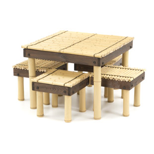 Gina Bamboo Coffee Table With Four Stools