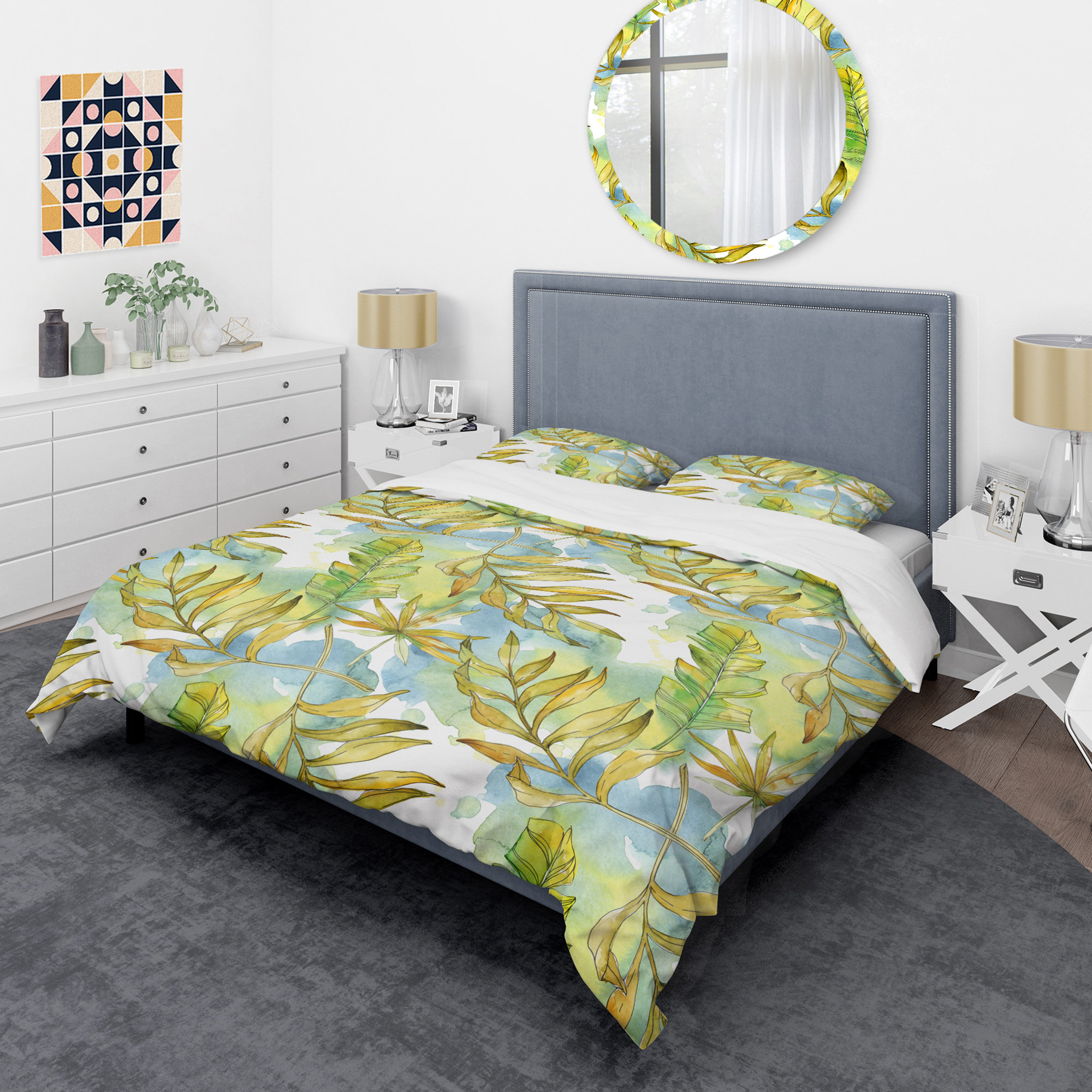 Colorful Duvet Cover Set with Pillow Shams Abstract Dragonfly Print