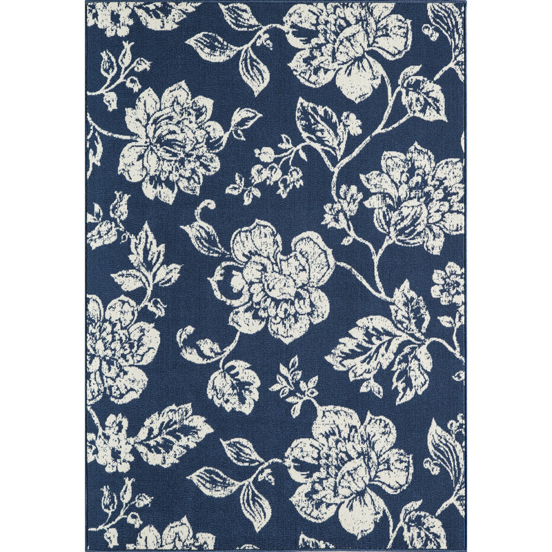 Ophelia Co Kofi Floral Power Loom Blue Indoor Outdoor Area Rug Reviews Wayfair