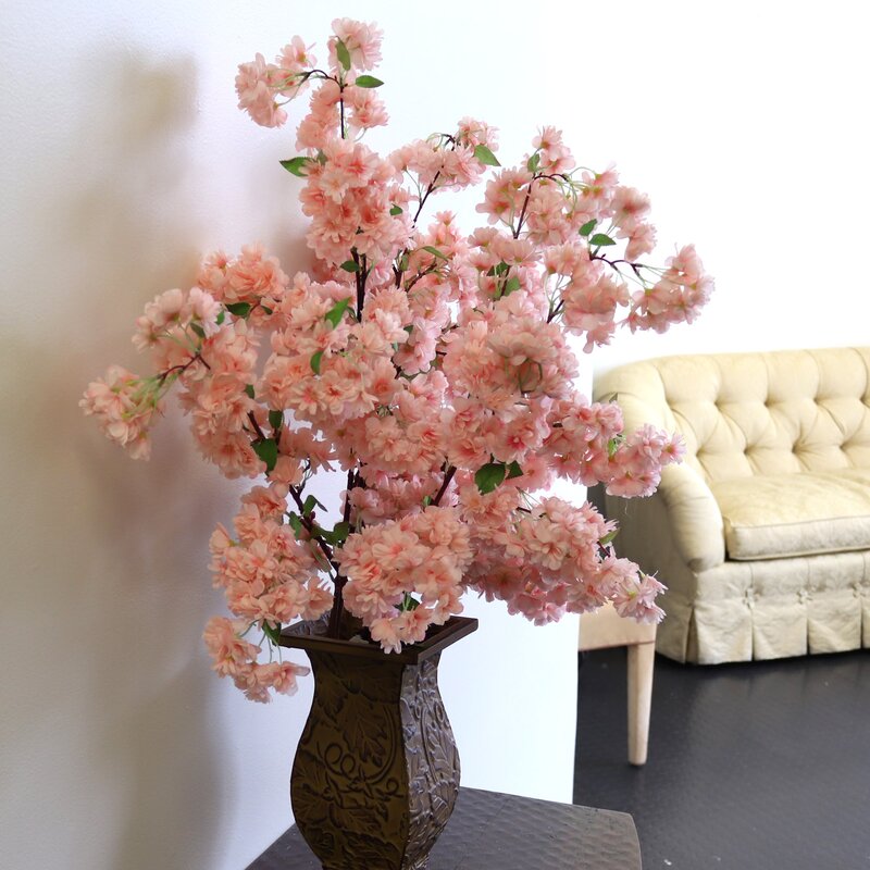 Primrue Silk Cherry Blossom Branch in Vase | Wayfair