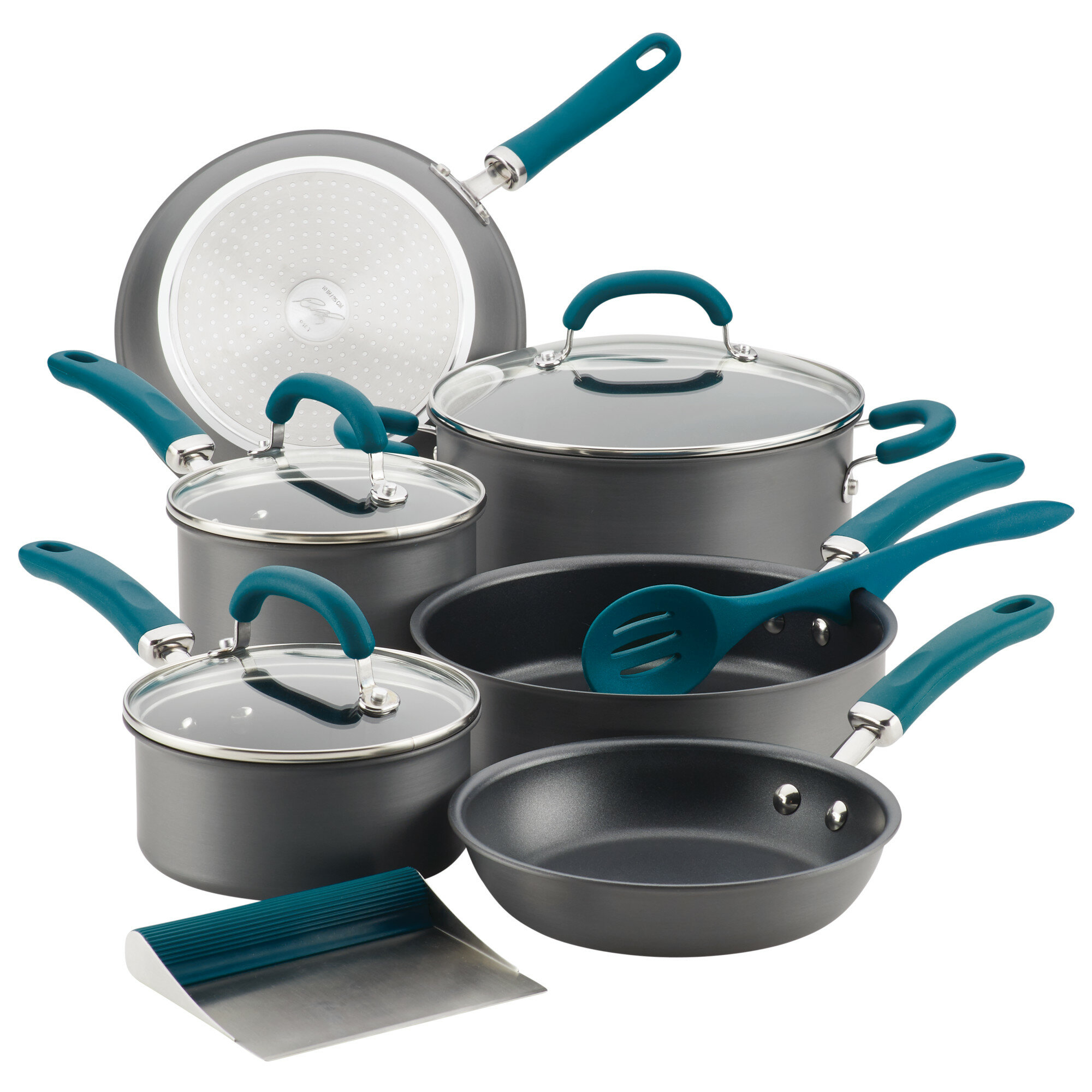 Gray with Marine Blue Handles 12.5-In Rachael Ray Hard-Anodized Aluminum Nonstick Skillet 12.5 