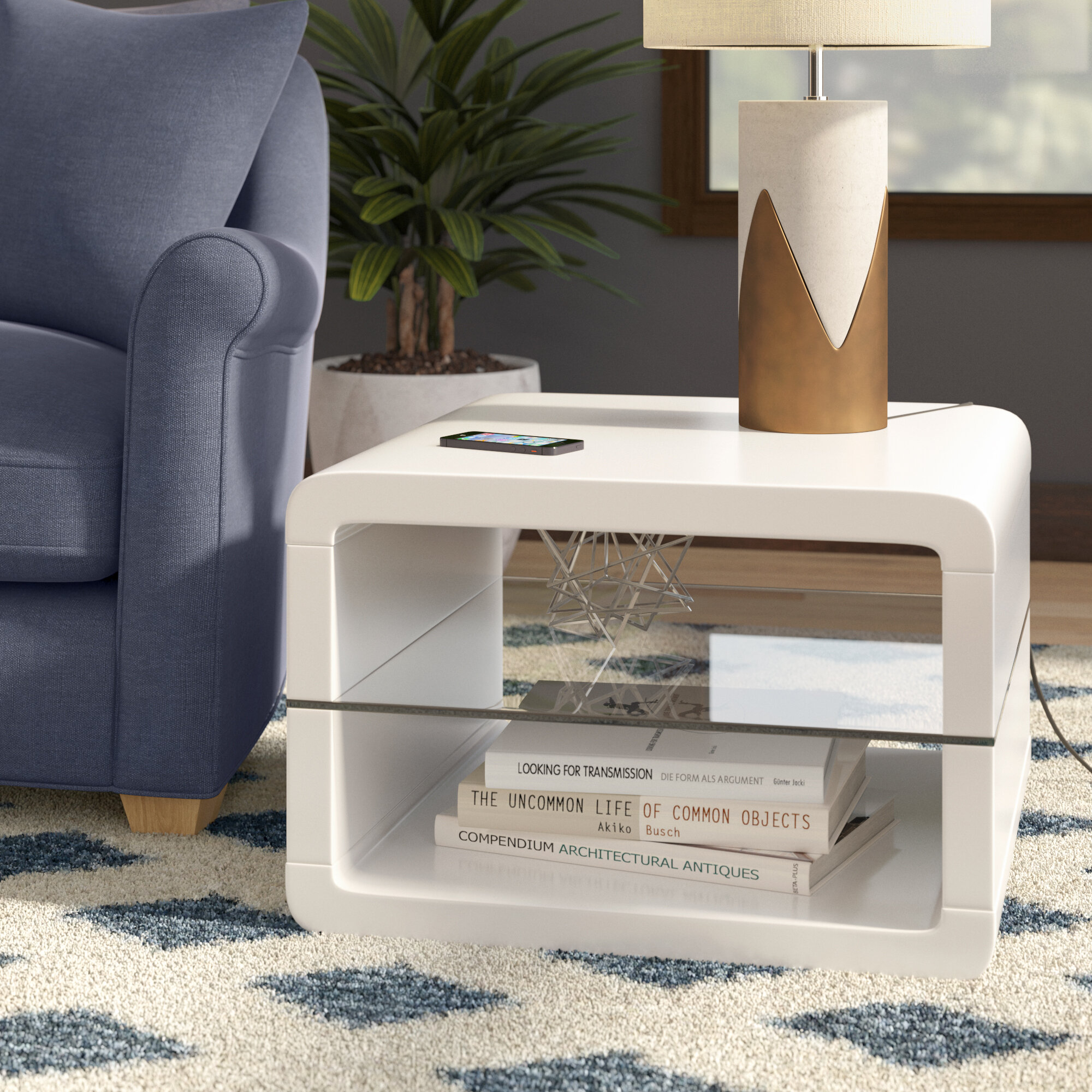 tall white high gloss side table