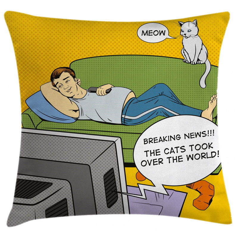 East Urban Home Man Lying On Couch Watching Tv Cats Indoor