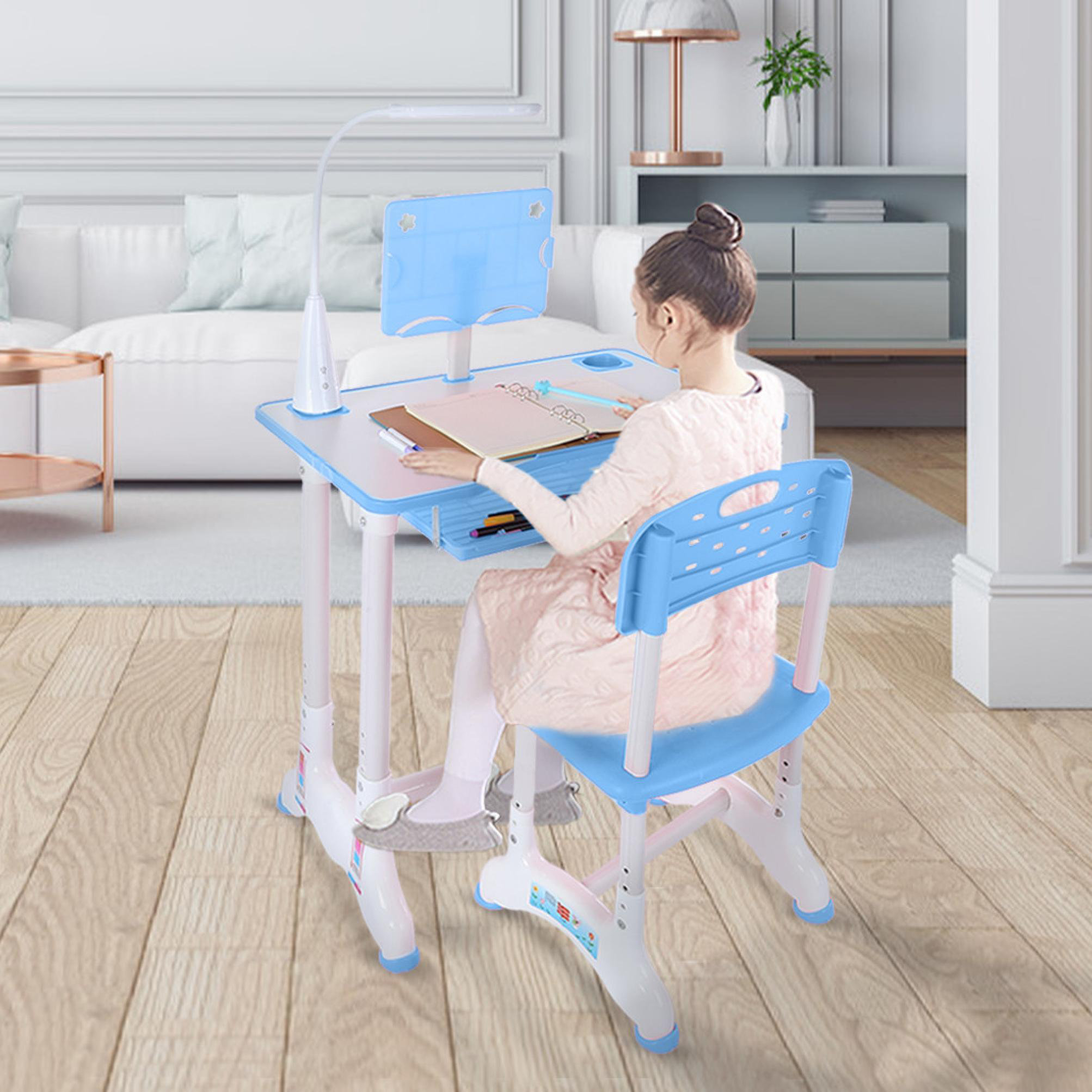 Desk With Tilted Desktop And Drawer Height Adjustable Home Desk And Chair Set 