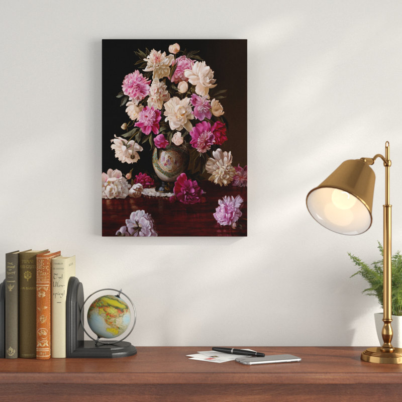 Charlton Home Peonies In A Japanese Vase Acrylic Painting Print