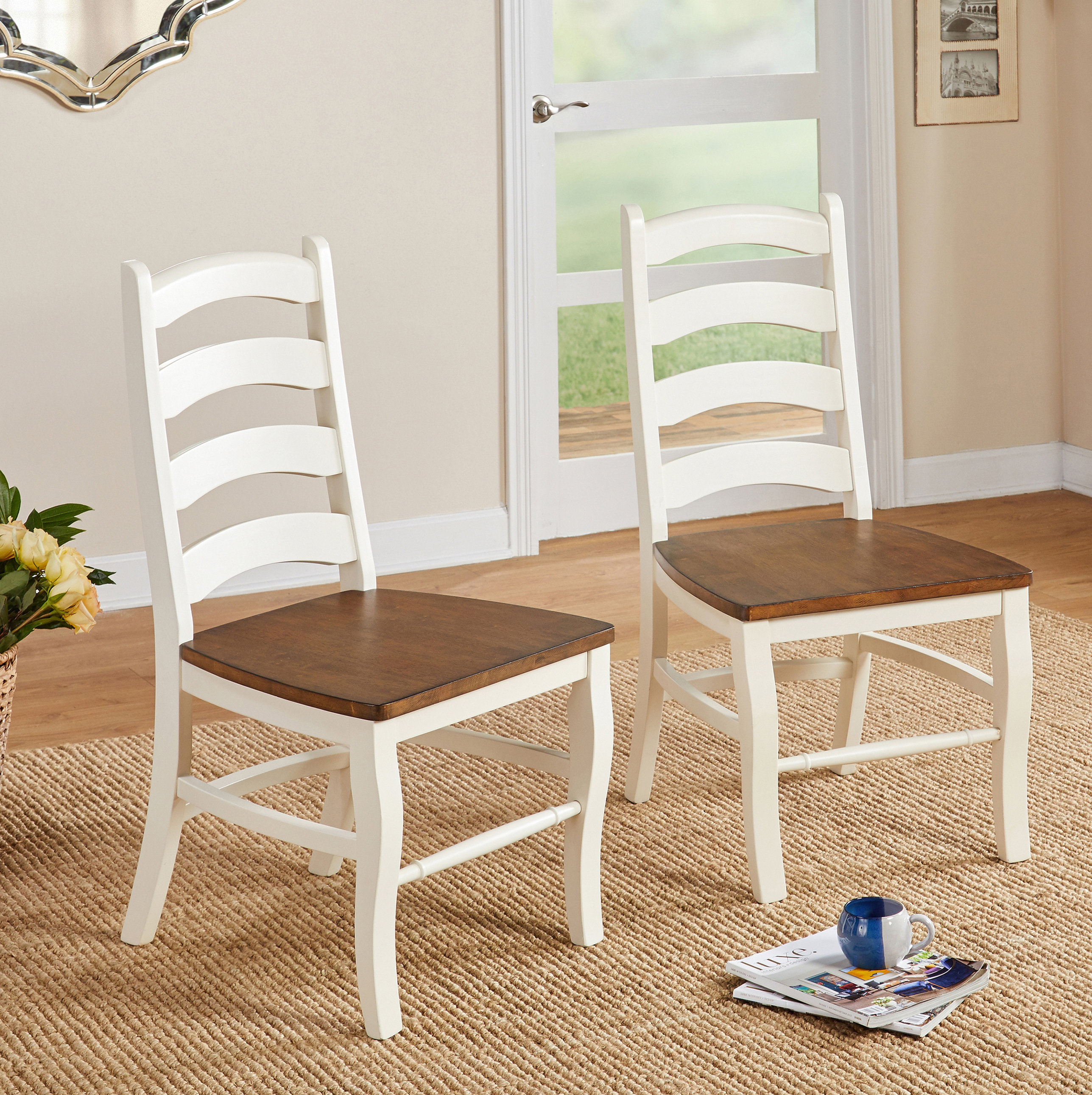 August Grove Pollmann Solid Wood Ladder Back Dining Chair In White August Grove Pollmann Solid Wood Ladder