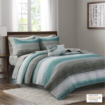 5 Sizes 8-Piece Luxury Stripe Comforter Set Bed-In-A-Bag Gray 