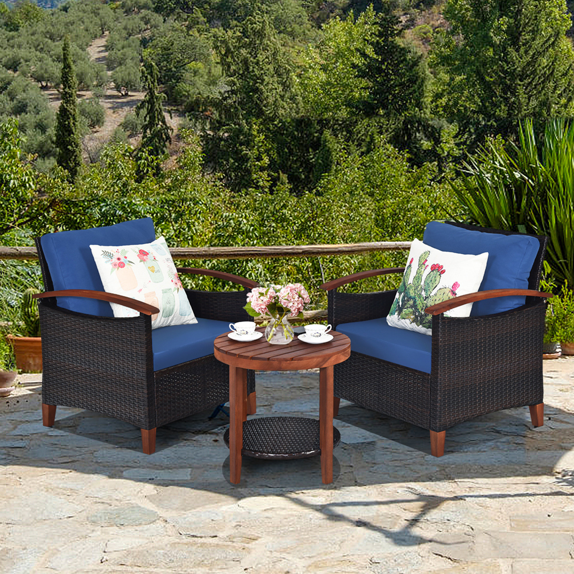 Red Barrel Studio Mclouth Outdoor Furniture 3 Piece Rattan Seating Group With Cushions Reviews Wayfair