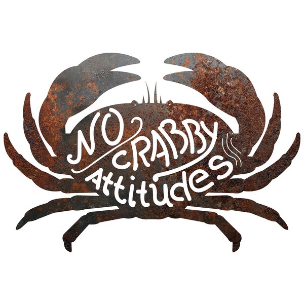 Metal Crab "No Crabby Attitudes" Sign Wall Décor.