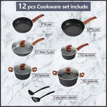 Induction Kitchen Cookware Sets Nonstick Granite Hammered Pan Set 12 Piece Dishwasher Safe Cooking Pots and Pans Set