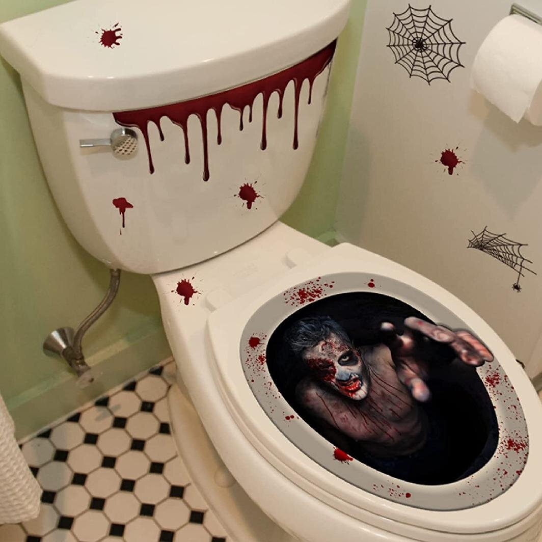 Halloween Spooky Blood Scary Decoration Sticker Zombie Toilet Seat Decal