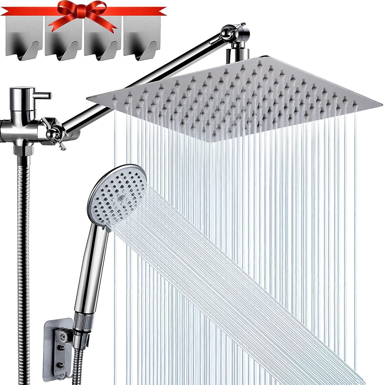 Adjustable 8'' Rain Hand Held Shower Head Faucet Set Square Chrome Mixer Tap 