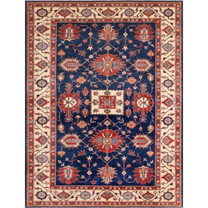 Kazak Hand-Knotted Blue/Beige Area Rug