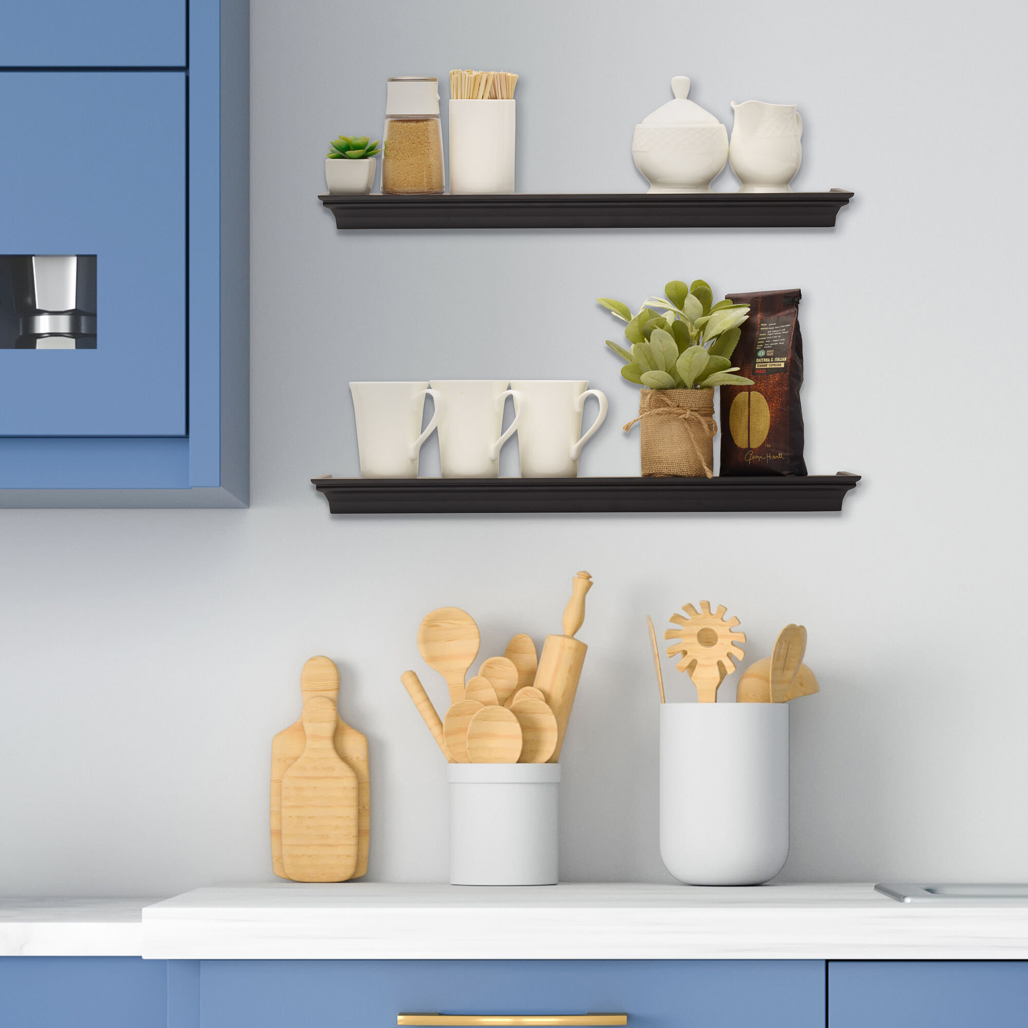 Melannco 2 Pieces Arlington Floating Wall Shelves for Bedroom, Living