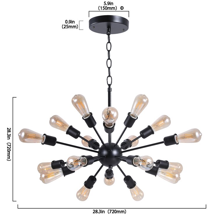 Corrigan Studio® Sputnik Chandeliers 18 Lights Pendant Lighting Industrial Vintage Ceiling Light Fixture, For Kitchen Dining Room Living Room Bedroom-Black & Reviews | Wayfair