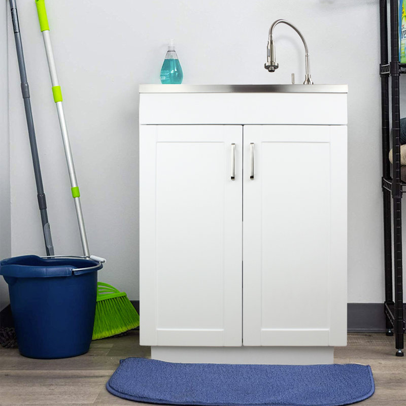 Transolid 23 6 X 19 7 Free Standing Laundry Sink With Faucet Reviews Wayfair