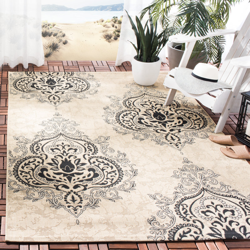 Willa Arlo Interiors Mayer Fancy Cream Black Indoor Outdoor Area Willa Arlo Interiors Mayer Fancy Cream