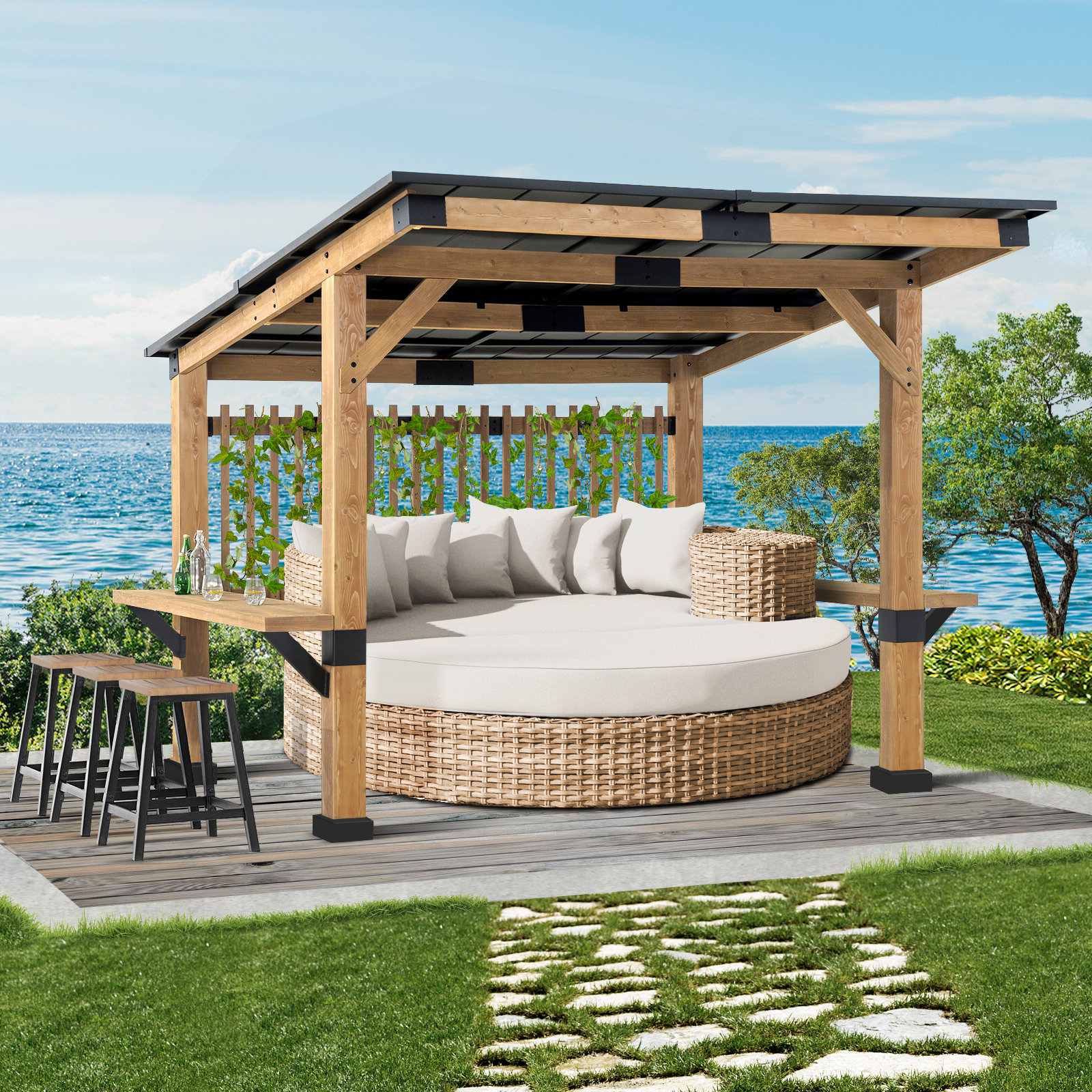 Cozywor 10 Ft X 11 Ft Cedar Wood Gazebo 