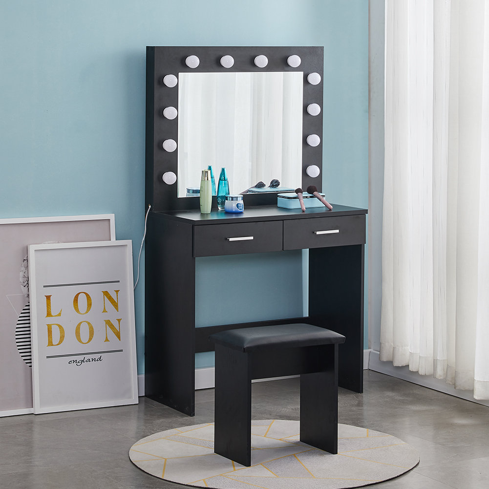 CLIPOP Lighten Hollywood Dressing Table Set with Mirror Wayfair.co.uk