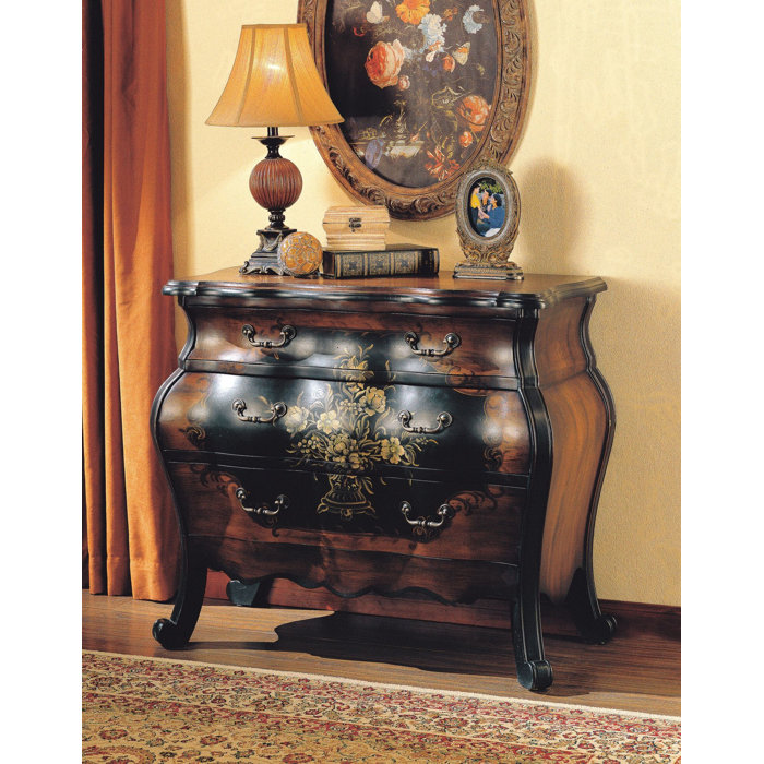 Astoria Grand Urrutia Painted Floral Traditional Storage 3 Drawers