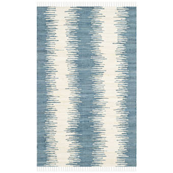 Brayden Studio Telscombe Striped Handmade Flatweave Cotton Blue Ivory Area Rug Reviews Wayfair