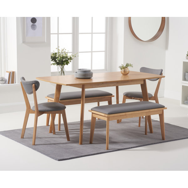 Hykkon Nicole Extendable Dining Set with 2 Benches and 2 ...